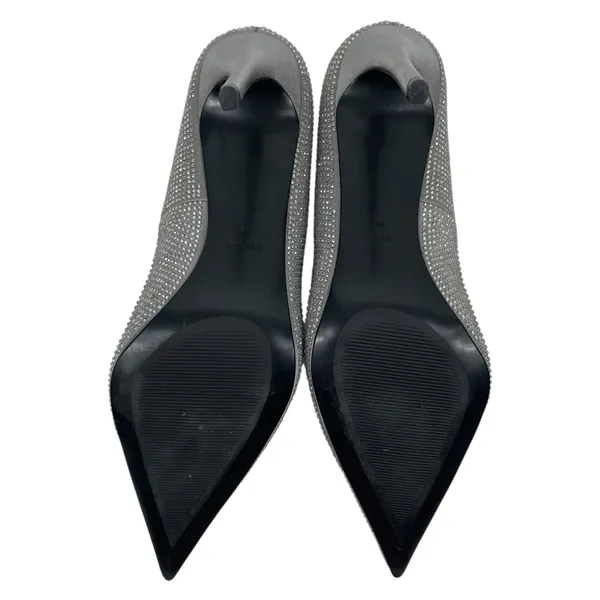 Mango Rhinestone Embellished Pointed Toe Satin Heel Pump Gray Size 39/ 8.5 - Image 9