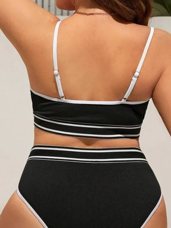 SheIn Black Two-Piece Bikini Set with White Trim - Image 4