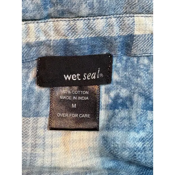 Wet Seal‎ Plaid Lace Up Tunic Womens Medium Blue Distressed Roll Tab Sleeve - Image 7