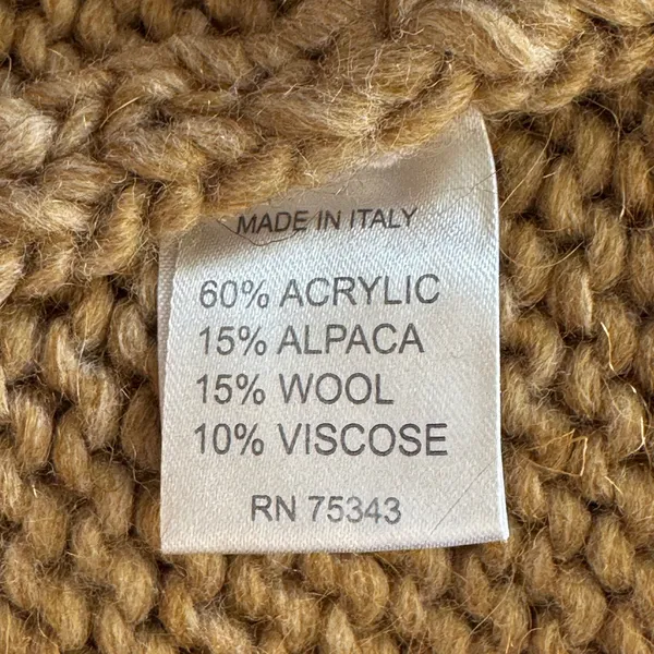 Elsamanda Italy Alpaca Wool Blend Chunky Knit Sweater Tan White Stripe Large‎ L - Image 4