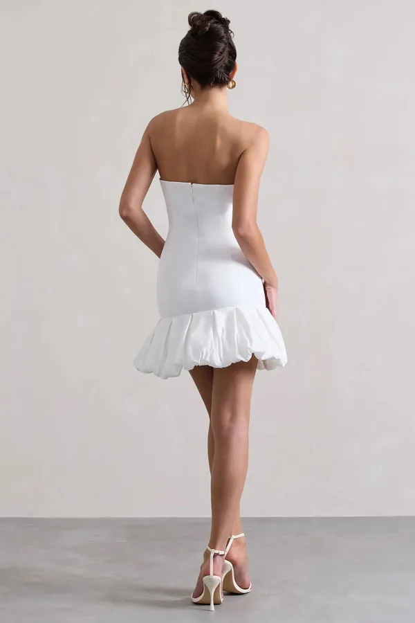 Club L White Bandeau Mini Dress With Ruffle Trim - Image 2