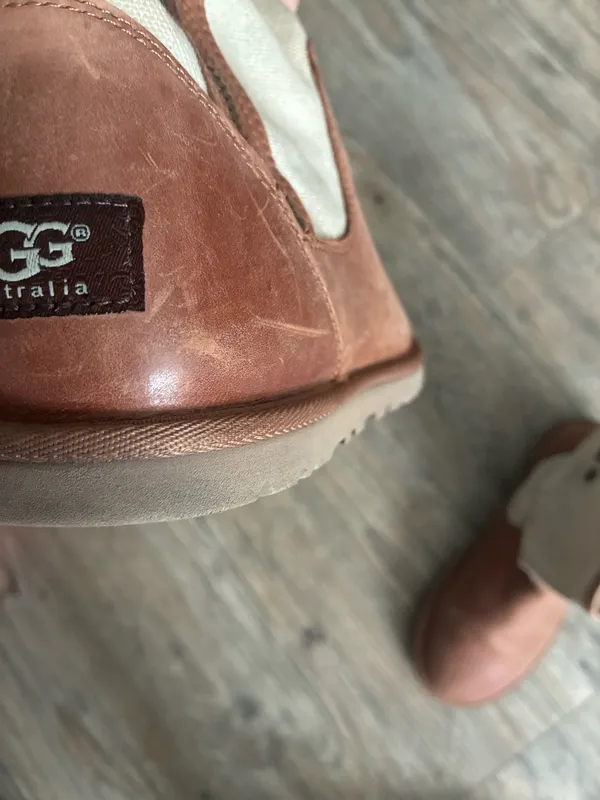 UGG Brown Leather and Cream Canvas Women's Ankle Boots - Image 10