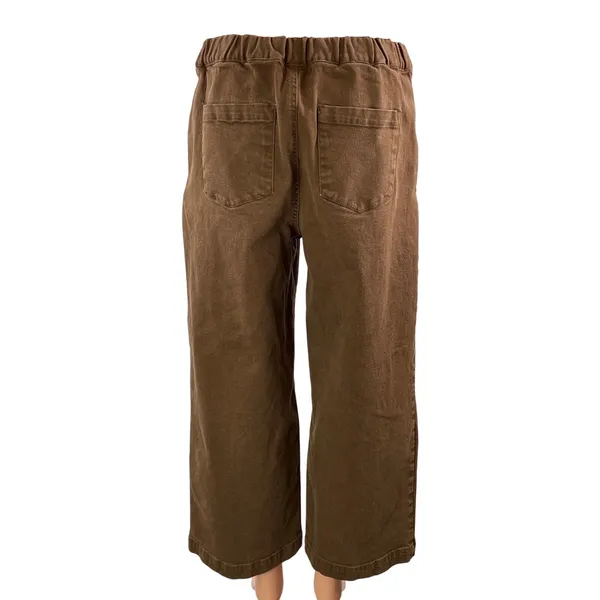 Oak + Fort Women's Brown High Waisted Wide Leg Baggy Cropped Denim Jeans Size L - Image 3