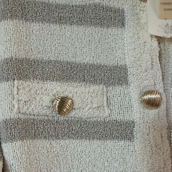 Hem & Thread Cream and Taupe Striped Button Cardigan - Image 4