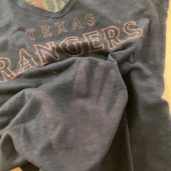 Texas Rangers T Shirt Medium Gray and Blue Sheer Burn Out Material Short Sleeve - Image 3