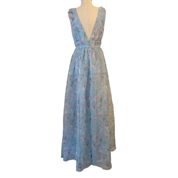 Lulus Garden Romance Organza Maxi Dress M Light Blue Floral Print Formal Wedding - Image 6