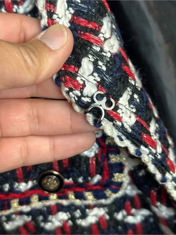 Zara Basic Tweed Bouclé Jacket Women’s L Red Black White Gold Trim Blazer - Image 13