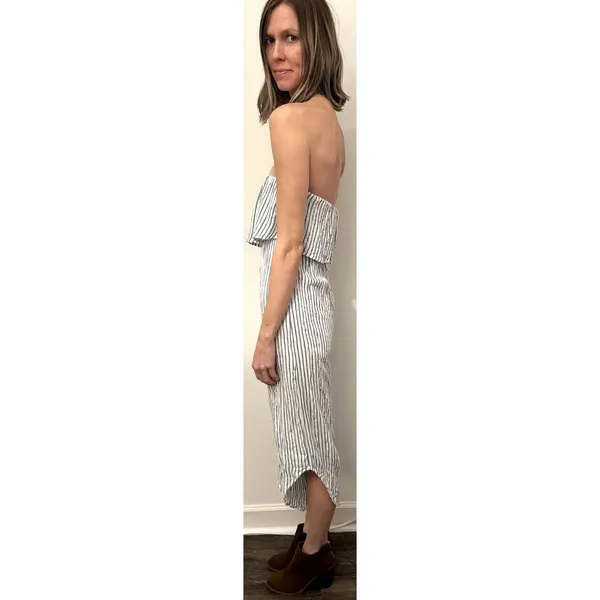 Japna Blue White Striped Tube Top Strapless Capri Pantsuit Women's Sz XS - Image 5
