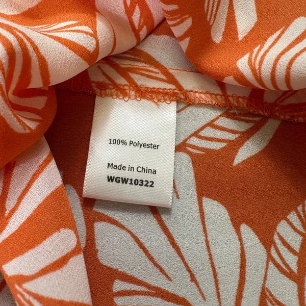 NWT 41 HAWTHORN Top Womens L Orange Sleeveless White Leaf Print Pleated Blouse - Image 7