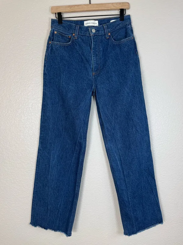 Aritzia Denim Forum The Farrah High Rise Wide Leg Jeans 30 L size 28 Dark Blue - Image 3
