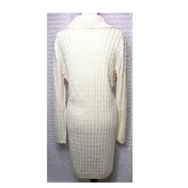 Calvin Klein Womens Cream Cable Knit Shawl Collar Toggle Sweater Dress Large - Image 2