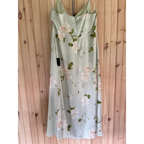 NWT Lulus Radiant Occasion Light Green Floral Satin A-Line Maxi Dress Resort 3X - Image 7