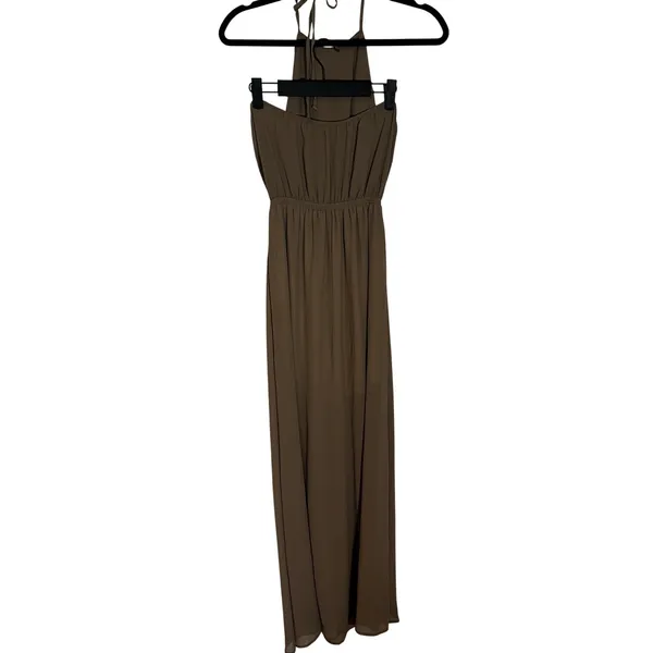Show Me‎ Your Mumu Heather Halter Dune Maxi Dress Brown Chiffon XS Wedding Guest - Image 5