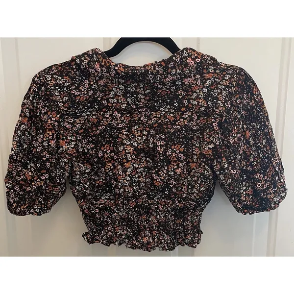 Rabbit Rose Ditsy Flower Crop Puff Sleeve Floral Top Womens‎ M Festival Coquette - Image 6