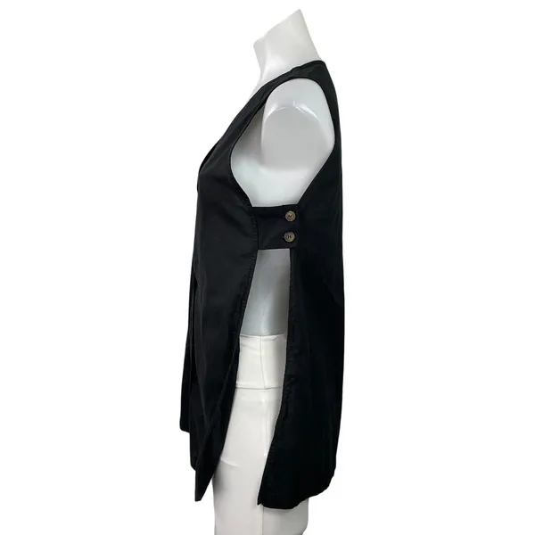 Commense Women's Black Sleeveless Open Sided V-neck Button Down Vest Top Sz XS - Image 2