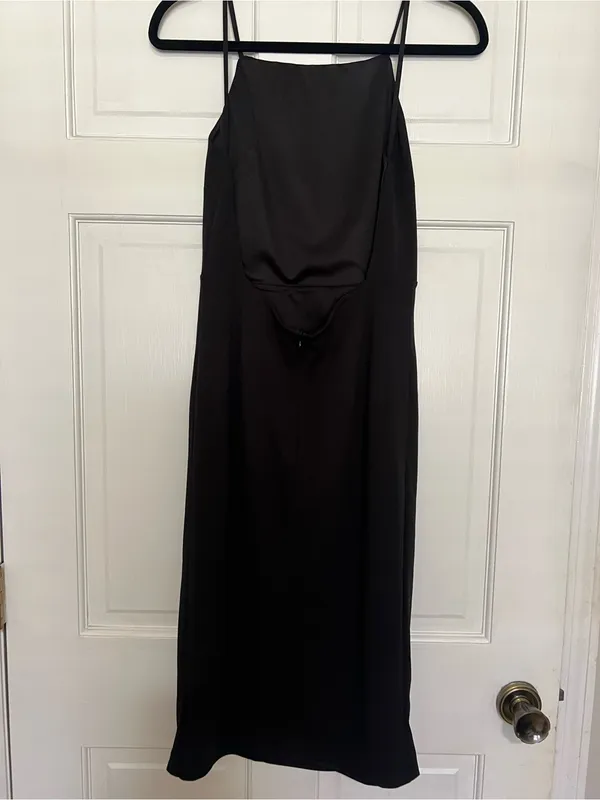 Lulu's Black Spaghetti-Strap Midi Dress with Side Slit - Image 3