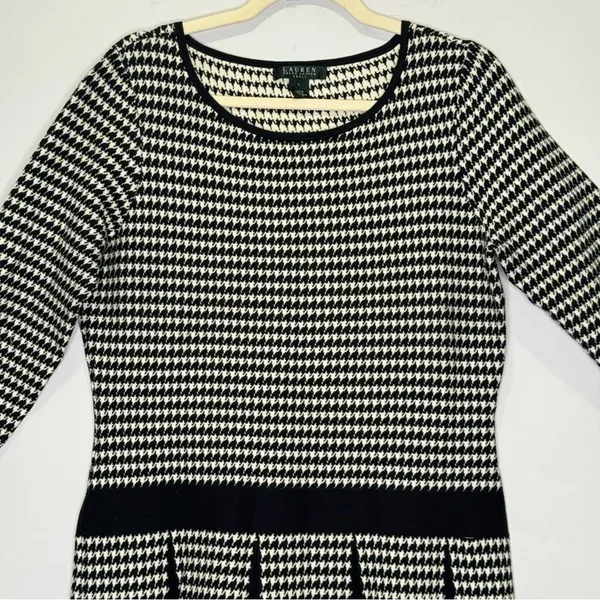 Lauren Ralph Lauren‎ Houndstooth Classic A-line Pleated Knee Length Dress Large - Image 4