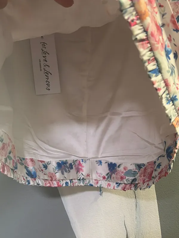 Love and Lemons Floral Ruched Mini Skirt - White with Pink & Blue Floral - Image 6