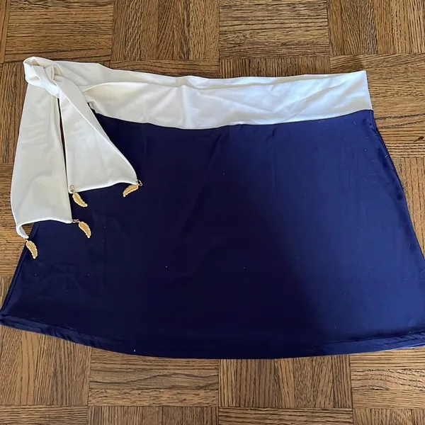 Swim Bathing Suit Blue & White Cover Up Skirt - Image 4