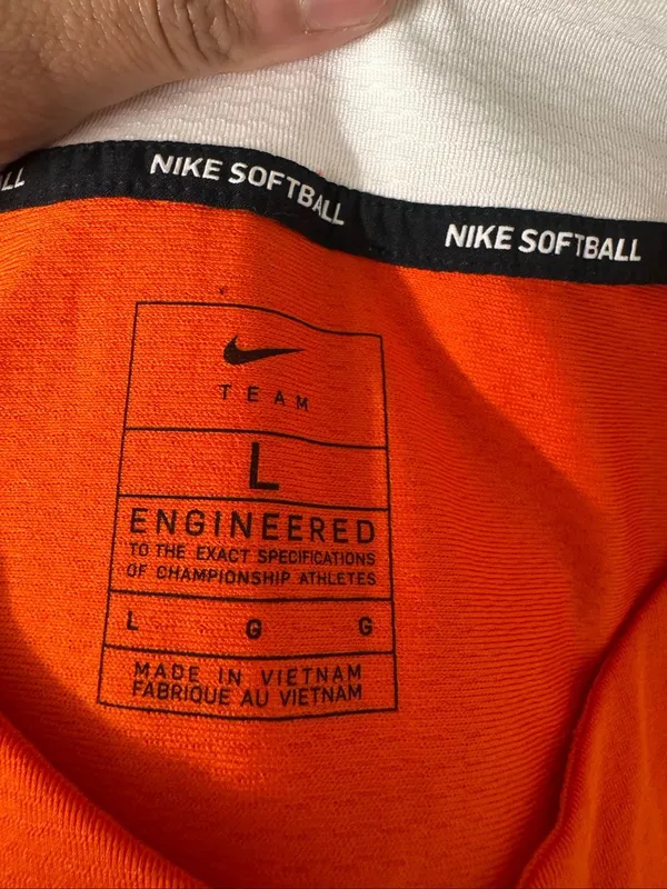 Nike Team Softball Jersey Shirt Womens L Orange White Colorblock Dri-Fit Top - Image 7