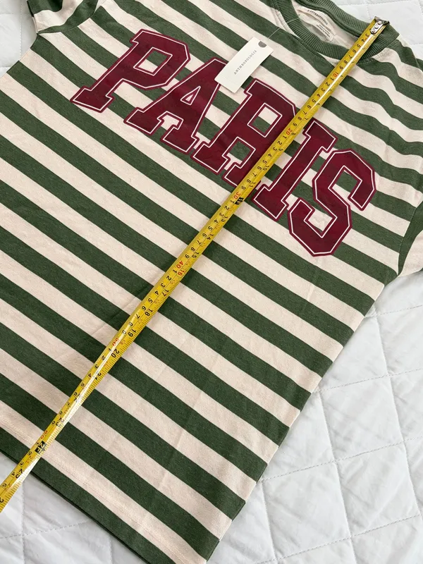 Anthropologie Paris Striped Long Sleeve Tee Green Cream Varsity Streetwear XS - Image 6