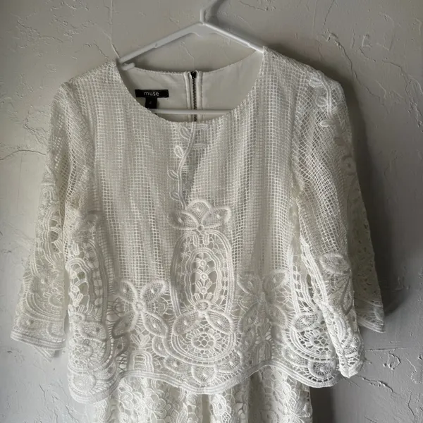 Muse‎ White Lace Overlay Romper Size 2 Kentucky Derby Boho Cottagecore - Image 3