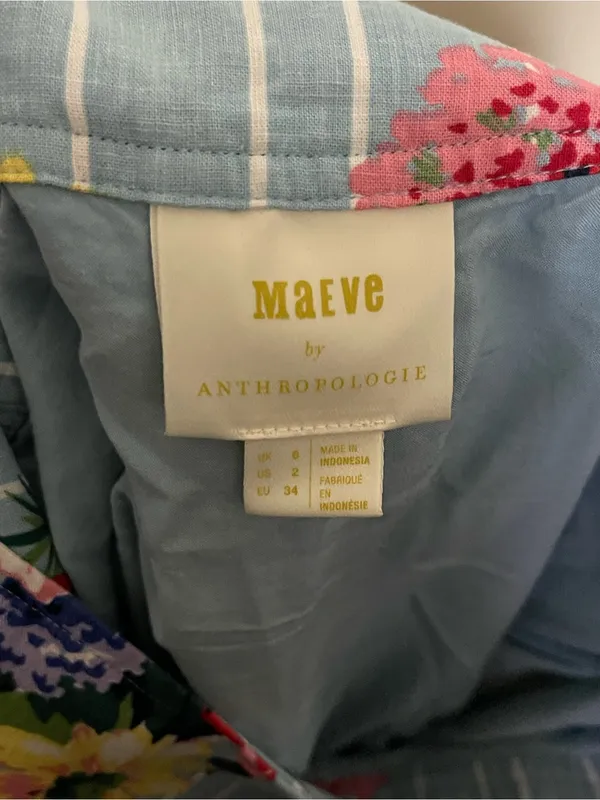 Anthropologie Maeve Blue Striped High-Low Floral Button Skirt - Image 8