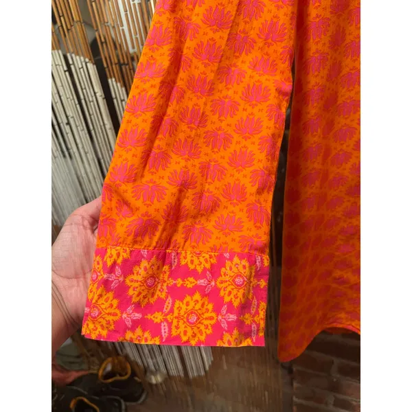 ZARA Boho Printed Tunic Beach Cover Up Mini Dress Orange Fuchsia Cotton S - Image 6