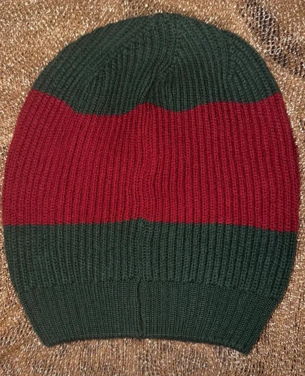 Classic New Gucci Green and Red Ribbed Wool Beanie - Image 3