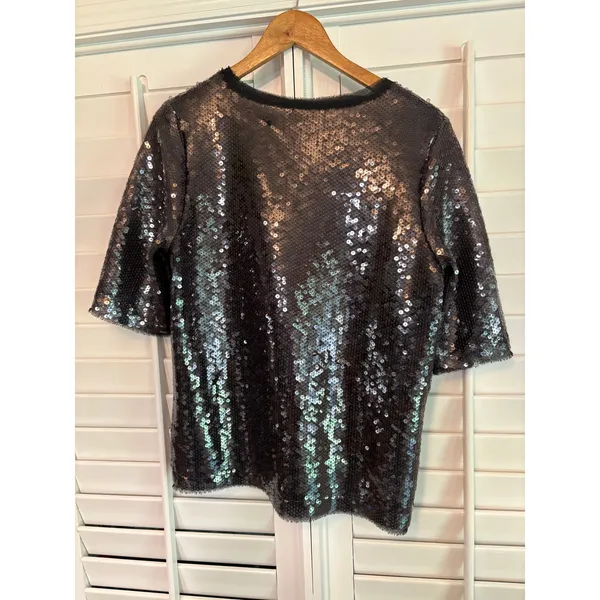 Zara‎ Black/Gray Sequin Top Size Medium - Image 2