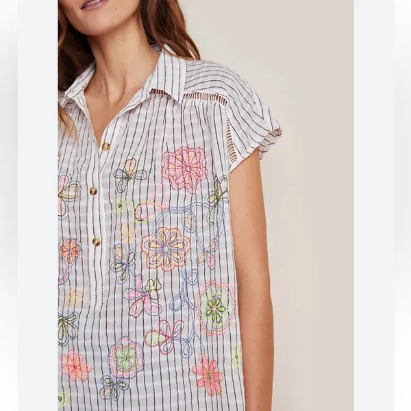 ANTHROPOLOGIE Pilcro Serena Surf Henley Linen Blend Blouse Size XS - Image 3
