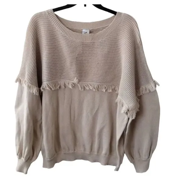 Grace+Karma size L loose fit fringe tan sweater - Image 2