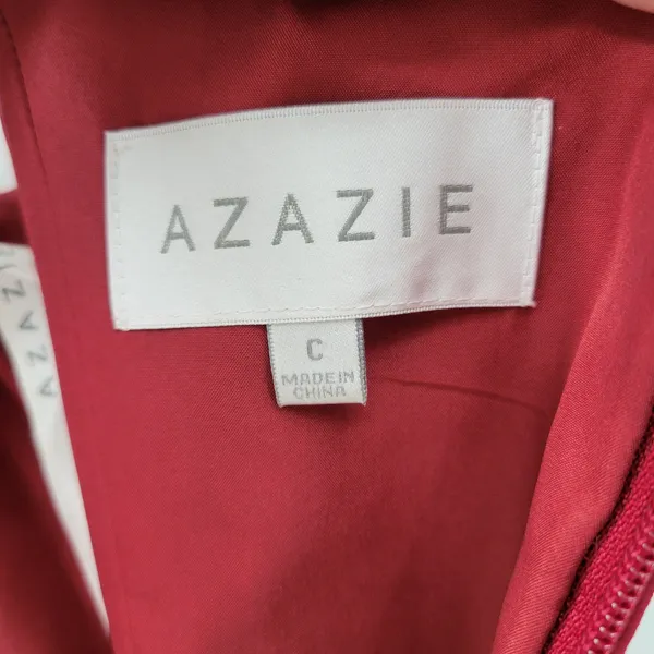 Azazie Gown Womens Large Red Pleated Chiffon High Slit Prom Bridesmaid Dress - Image 15