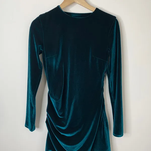 House of CB Maroush Velvet Teal Backless Mini Longsleeve Dress Womens Small - Image 8
