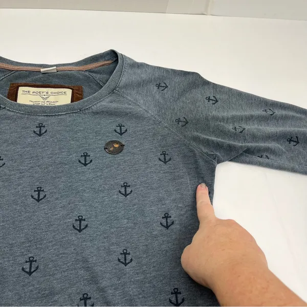 Naketano The Poet’s Choice Womens Crewneck Sweatshirt Medium Blue‎ Anchor *FLAW - Image 11