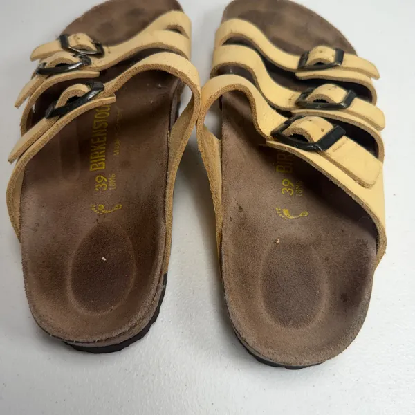 Birkenstock 39 8 Sandals Florida Leather Yellow Triple Strap Slide Germany - Image 7