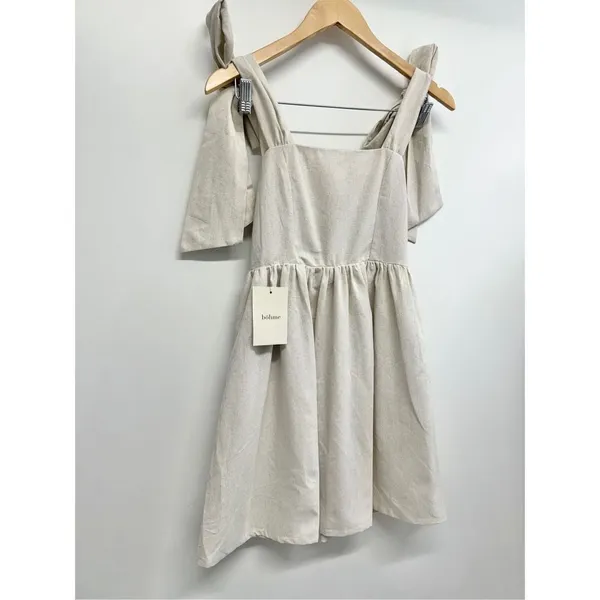 MIOU MUSE Dress Size Small Bow Tie A-Line Mini Linen Blend NWT‎ - Image 3