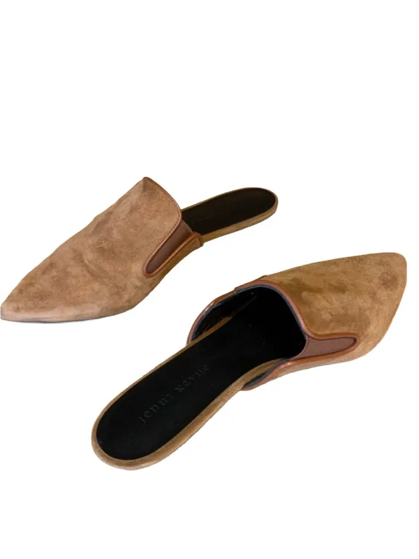 Jenni Kayne Handcrafted Cognac Brown Suede Leather Slide Mule Slides (36) - Image 3