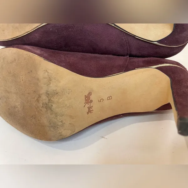 Coach Adrianna Suede Burgundy Peep Toe Heels Ankle‎ Boots Size 5 - Image 8