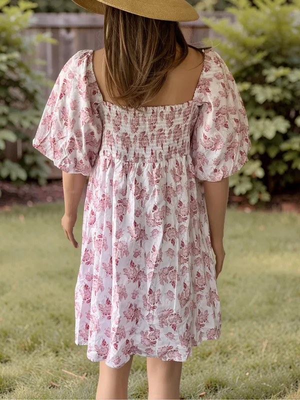 Trixxi XL Pink Floral Cottagecore Babydoll Dress Puff Sleeve - Image 7