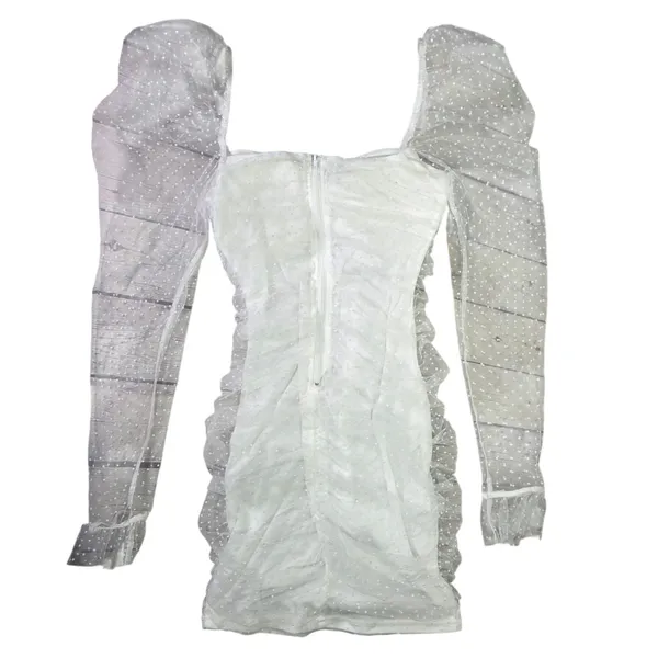 Selfie Leslie Like Lovers Hail Spot Mini Dress White Sweetheart‎ Puff Sleeve S - Image 4