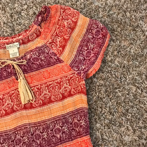 Lucky Brand semi-sheer cinched neckline tie neck blouse - Image 4
