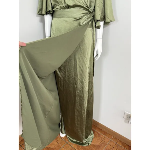 Six Stories Sage Green Satin Wrap Maxi Dress Women UK 22 Flutter Sleeve NWT $199 - Image 7
