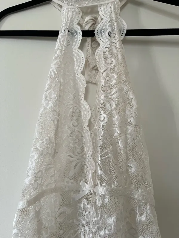 White Floral Lace Halter Bodysuit Small Bridal Lingerie Romantic Coquette - Image 2
