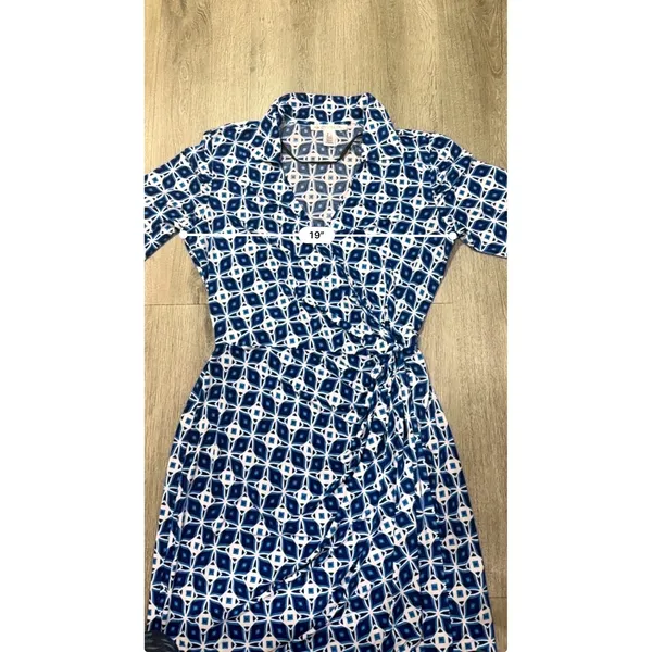 Maggy London Size 14 Blue Geometric Faux Wrap Stretch Career Dress - Image 8