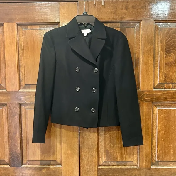 J. Crew Black Wool Double Breasted Peacoat‎ Jacket Lined Size 4 READ Office - Image 2