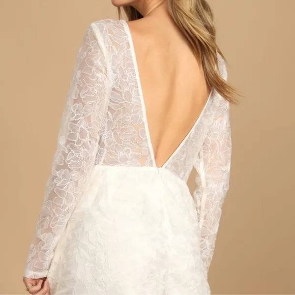 Lulus My Clarity Ivory Mesh Floral Embroidered Romper Bridal Size Medium Lace - Image 2