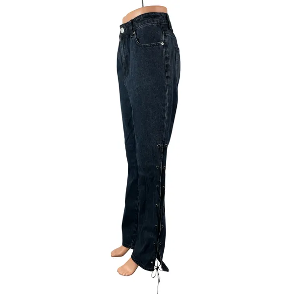 Superdown Womens Blue Dark Wash High Rise Lace Up Wide Leg Denim Jeans Pants 30 - Image 2
