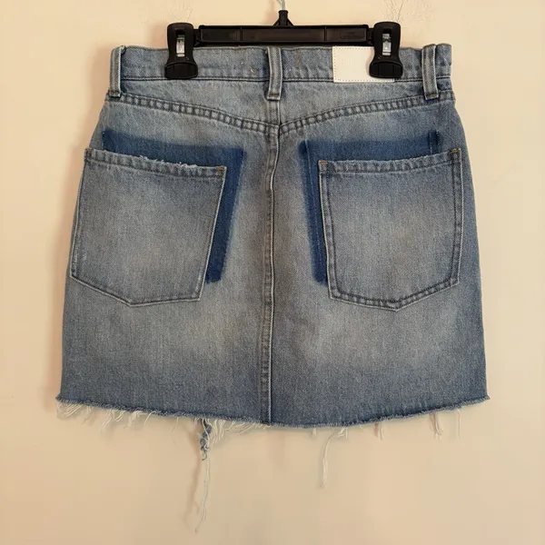 NWT Pistola 26 Button Denim Jean Blue Mini Skirt Distressed Y2K Vibe Cali Preppy - Image 6