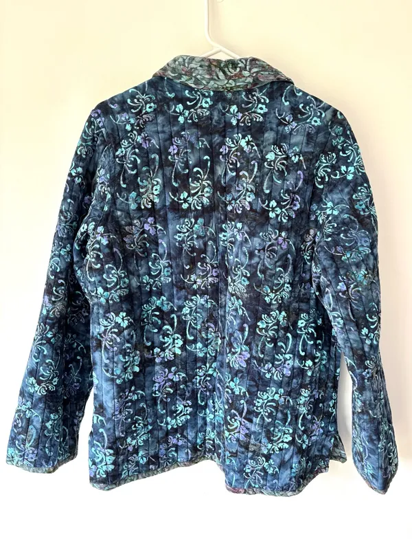 Blue Floral Quilted Reversible Button Front Jacket Vintage Inspired Grandmacore - Image 8